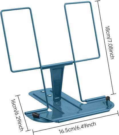 MSDADA Metal Book Stand for Desk, Adjustable Reading Rest Book Holder, Portable Cookbook Documents Holder, Sturdy Typing Stand for Recipes Textbooks Tablet Music Books with Page Clips (Black)