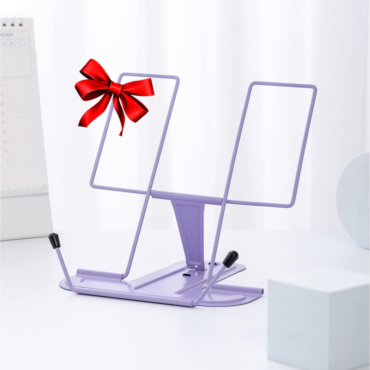 MSDADA Metal Book Stand for Desk, Adjustable Reading Rest Book Holder, Portable Cookbook Documents Holder, Sturdy Typing Stand for Recipes Textbooks Tablet Music Books with Page Clips (Black)