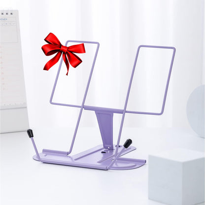 MSDADA Metal Book Stand for Desk, Adjustable Reading Rest Book Holder, Portable Cookbook Documents Holder, Sturdy Typing Stand for Recipes Textbooks Tablet Music Books with Page Clips (Black)