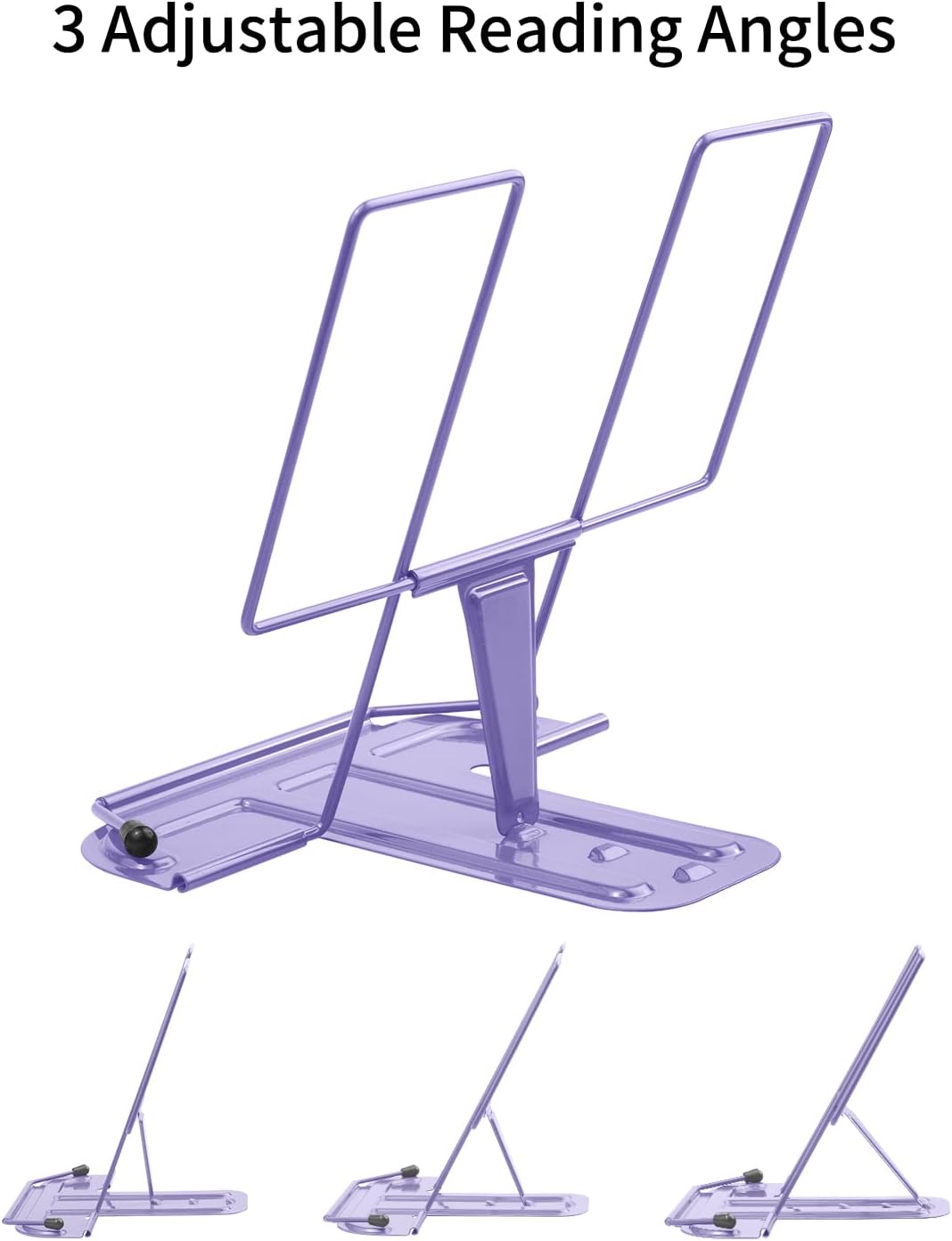 MSDADA Metal Book Stand for Desk, Adjustable Reading Rest Book Holder, Portable Cookbook Documents Holder, Sturdy Typing Stand for Recipes Textbooks Tablet Music Books with Page Clips (Black)