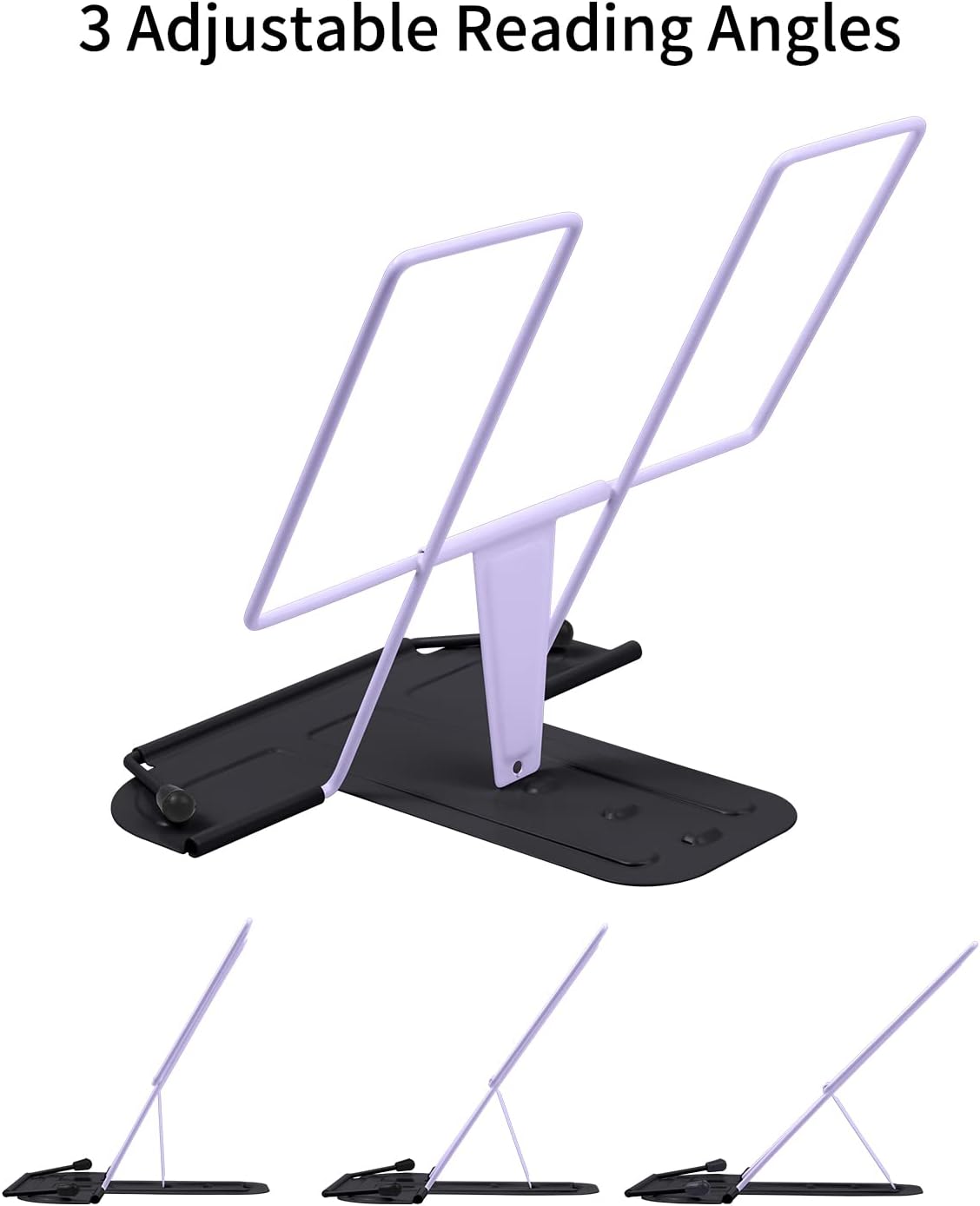 MSDADA Metal Book Stand for Desk, Adjustable Reading Rest Book Holder, Portable Cookbook Documents Holder, Sturdy Typing Stand for Recipes Textbooks Tablet Music Books with Page Clips (Black)