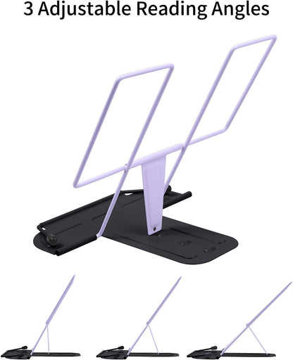 MSDADA Metal Book Stand for Desk, Adjustable Reading Rest Book Holder, Portable Cookbook Documents Holder, Sturdy Typing Stand for Recipes Textbooks Tablet Music Books with Page Clips (Black)