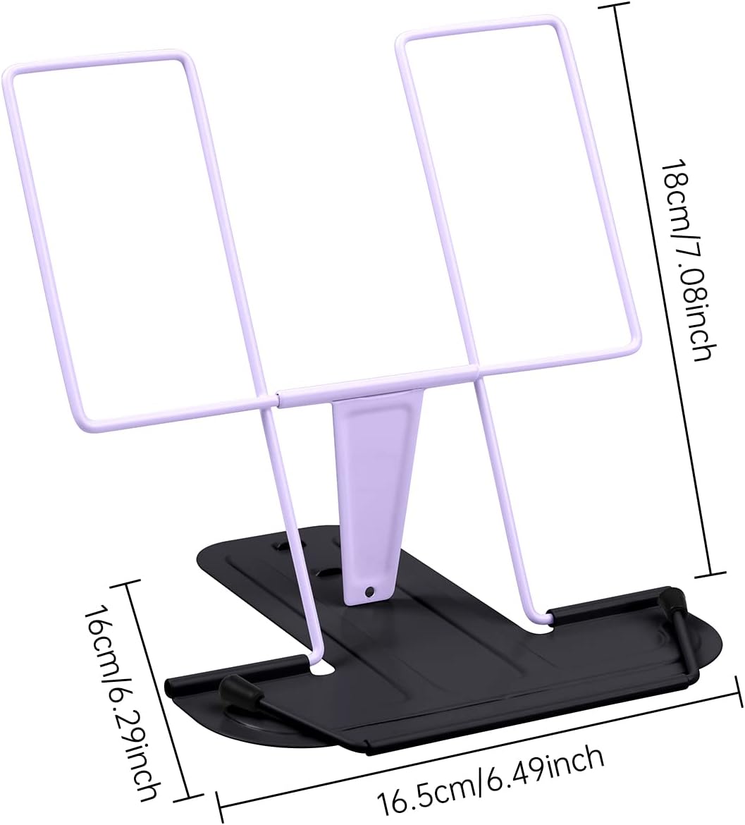 MSDADA Metal Book Stand for Desk, Adjustable Reading Rest Book Holder, Portable Cookbook Documents Holder, Sturdy Typing Stand for Recipes Textbooks Tablet Music Books with Page Clips (Black)
