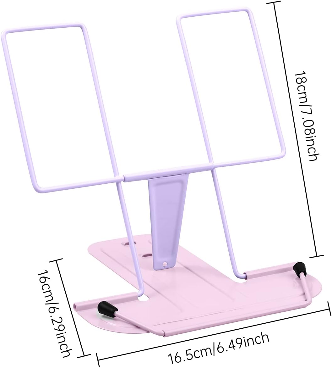MSDADA Metal Book Stand for Desk, Adjustable Reading Rest Book Holder, Portable Cookbook Documents Holder, Sturdy Typing Stand for Recipes Textbooks Tablet Music Books with Page Clips (Black)