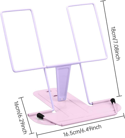MSDADA Metal Book Stand for Desk, Adjustable Reading Rest Book Holder, Portable Cookbook Documents Holder, Sturdy Typing Stand for Recipes Textbooks Tablet Music Books with Page Clips (Black)