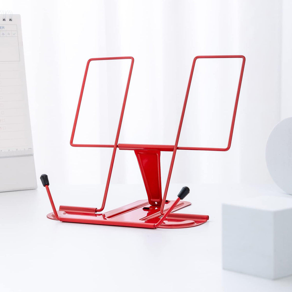 MSDADA Metal Book Stand for Desk, Adjustable Reading Rest Book Holder, Portable Cookbook Documents Holder, Sturdy Typing Stand for Recipes Textbooks Tablet Music Books with Page Clips (Black)
