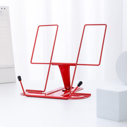 MSDADA Metal Book Stand for Desk, Adjustable Reading Rest Book Holder, Portable Cookbook Documents Holder, Sturdy Typing Stand for Recipes Textbooks Tablet Music Books with Page Clips (Black)