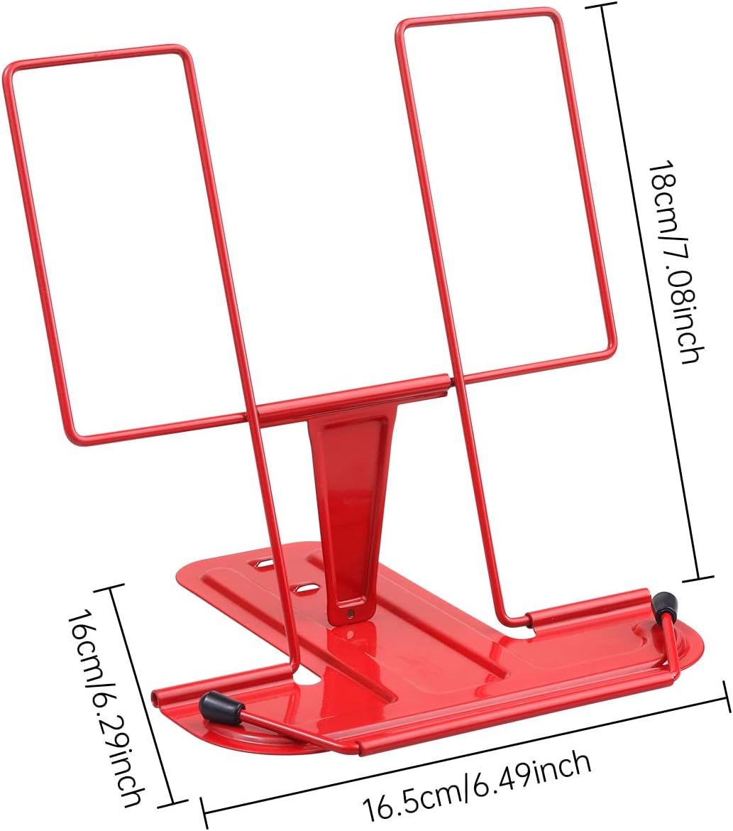 MSDADA Metal Book Stand for Desk, Adjustable Reading Rest Book Holder, Portable Cookbook Documents Holder, Sturdy Typing Stand for Recipes Textbooks Tablet Music Books with Page Clips (Black)