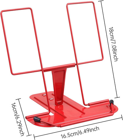 MSDADA Metal Book Stand for Desk, Adjustable Reading Rest Book Holder, Portable Cookbook Documents Holder, Sturdy Typing Stand for Recipes Textbooks Tablet Music Books with Page Clips (Black)