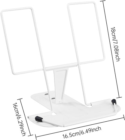 MSDADA Metal Book Stand for Desk, Adjustable Reading Rest Book Holder, Portable Cookbook Documents Holder, Sturdy Typing Stand for Recipes Textbooks Tablet Music Books with Page Clips (Black)