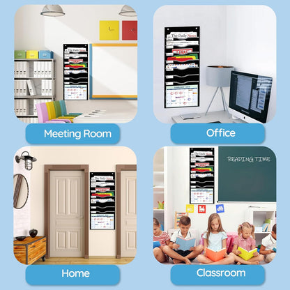 Hanging File Organizer 8 Pockets 15¾”W Legal/ Letter Size Paper Organizer, Pocket Chart for Classroom , Mail Organizer Wall Mounted, Over the Door Organizer with 12 Nameplate, 5 Hooks (Black)
