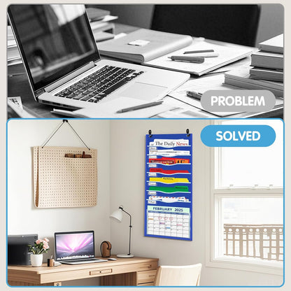 Hanging File Organizer 8 Pockets 15¾”W Legal/ Letter Size Paper Organizer, Pocket Chart for Classroom , Mail Organizer Wall Mounted, Over the Door Organizer with 12 Nameplate, 5 Hooks (Black)