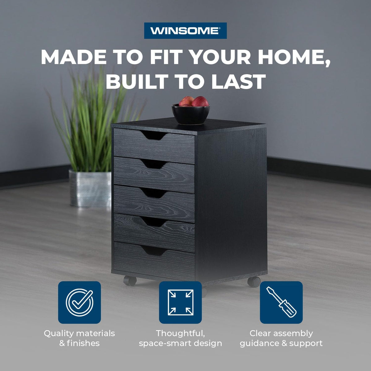 Halifax 5-Drawer Storage Cabinet, Black (20519)