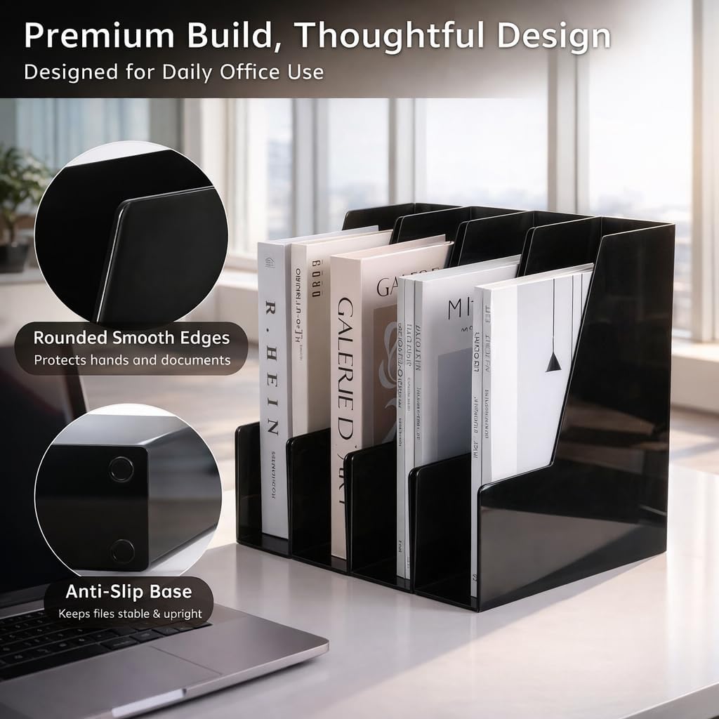 Vertical Magazine File Holder, 4 Pack, Black
