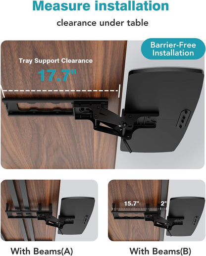 Keyboard Tray Under Desk with Storage Drawer, Height Adjustable Keyboard Tray Slide Out 360° Swivel Tilt, Ergonomic Under Desk Mount Keyboard & Mouse Pad Lighting for Gaming Home Office