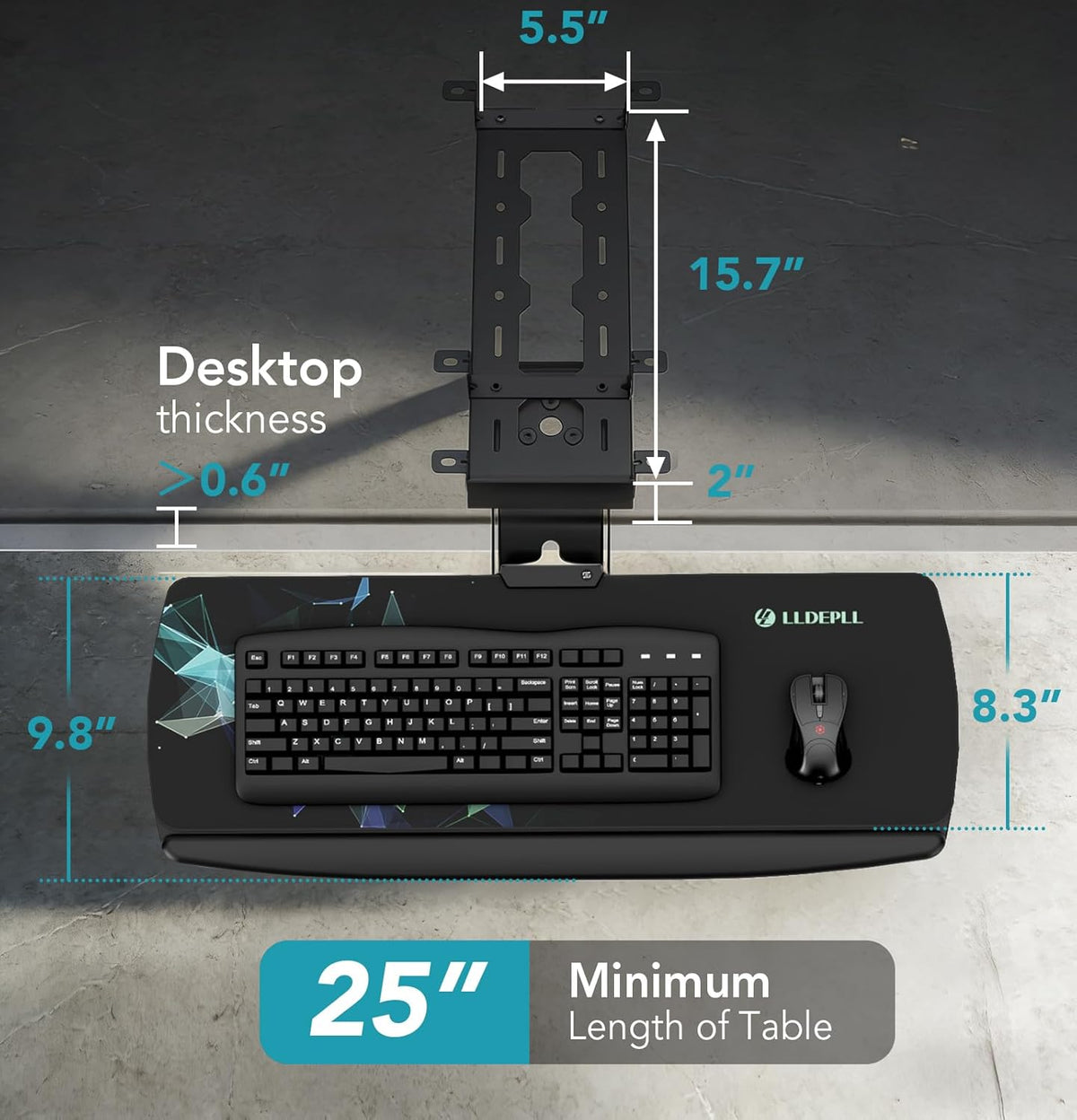 Keyboard Tray Under Desk with Storage Drawer, Height Adjustable Keyboard Tray Slide Out 360° Swivel Tilt, Ergonomic Under Desk Mount Keyboard & Mouse Pad Lighting for Gaming Home Office
