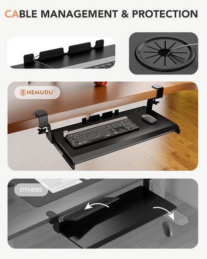 Keyboard Tray Under Desk Pull Out with Extra Sturdy C Clamp Mount System, 27.3 (32.5 inch Including Clamps) x 11 Inch Slide-Out Platform Computer Drawer for Typing Black