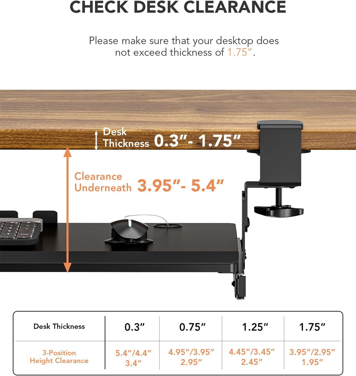 Keyboard Tray Under Desk Pull Out with Extra Sturdy C Clamp Mount System, 27.3 (32.5 inch Including Clamps) x 11 Inch Slide-Out Platform Computer Drawer for Typing Black