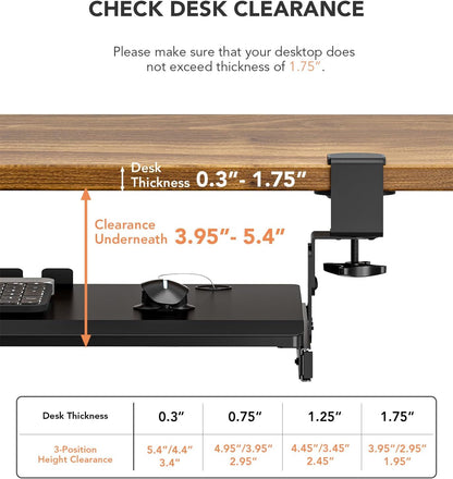Keyboard Tray Under Desk Pull Out with Extra Sturdy C Clamp Mount System, 27.3 (32.5 inch Including Clamps) x 11 Inch Slide-Out Platform Computer Drawer for Typing Black