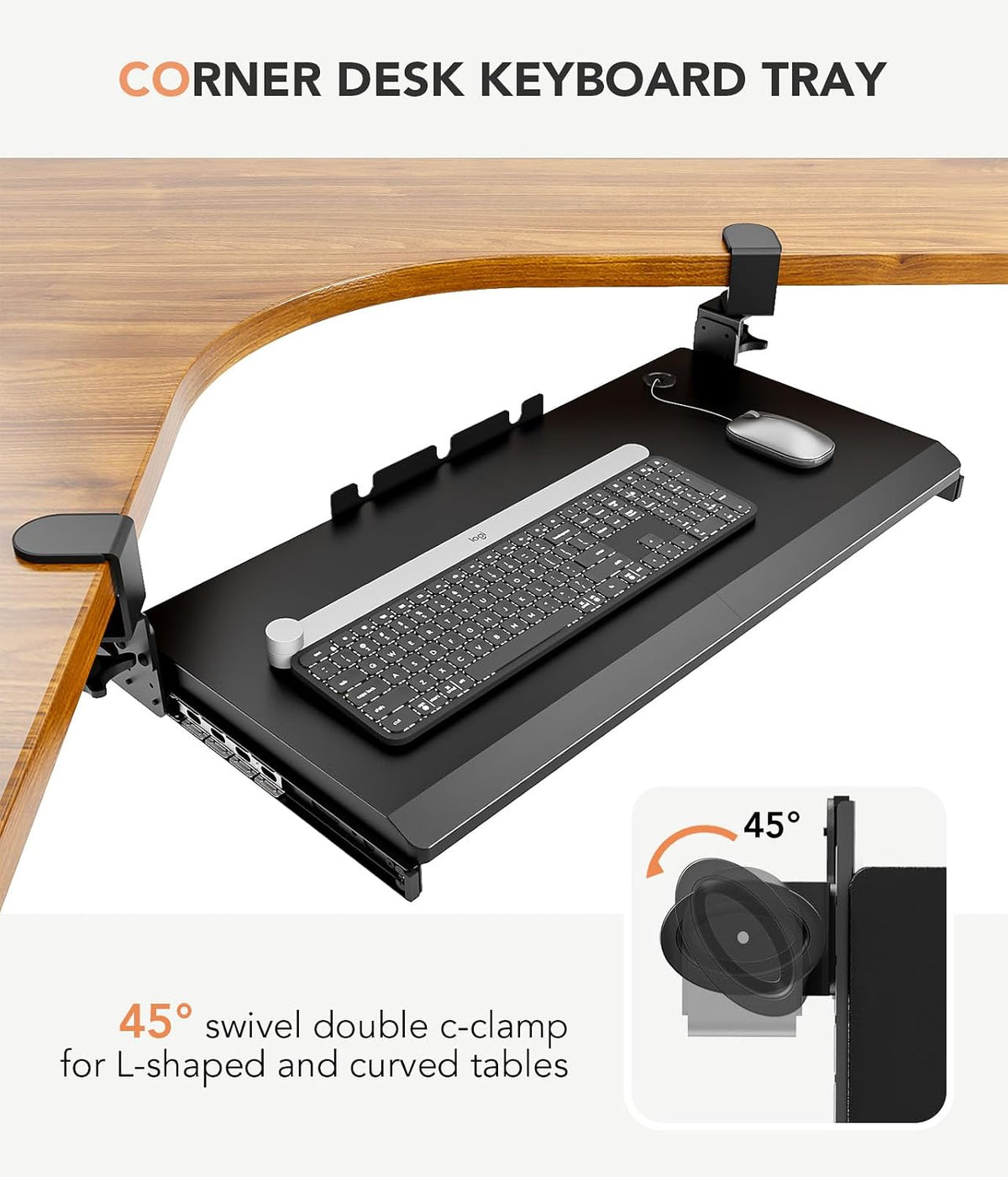 Keyboard Tray Under Desk Pull Out with Extra Sturdy C Clamp Mount System, 27.3 (32.5 inch Including Clamps) x 11 Inch Slide-Out Platform Computer Drawer for Typing Black