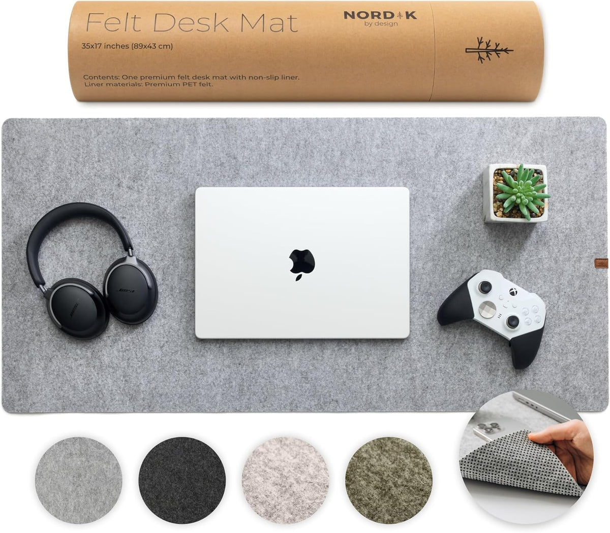 Nordik Felt Desk Mat - Large Felt Desk Pad - Charcoal 35 x 17 inches