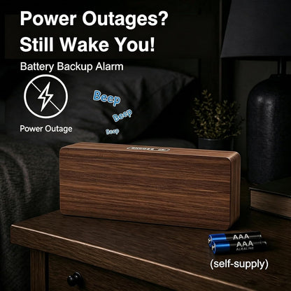 Wooden Digital Alarm Clock Large Display, Textured Decoration