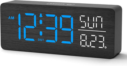 Wooden Digital Alarm Clock Large Display, Textured Decoration