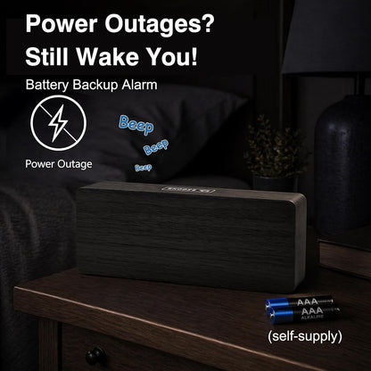 Wooden Digital Alarm Clock Large Display, Textured Decoration