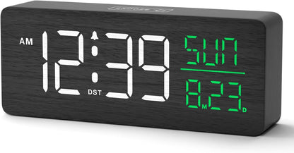 Wooden Digital Alarm Clock Large Display, Textured Decoration