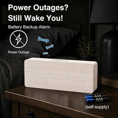 Wooden Digital Alarm Clock Large Display, Textured Decoration