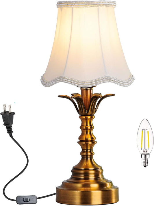 Small Spaces Bedroom Nightstand Dimmable Vintage Mini Table Lamps ，Entry Way Table Home Decor Tabletop LED Desk Light- Whit Lampshade