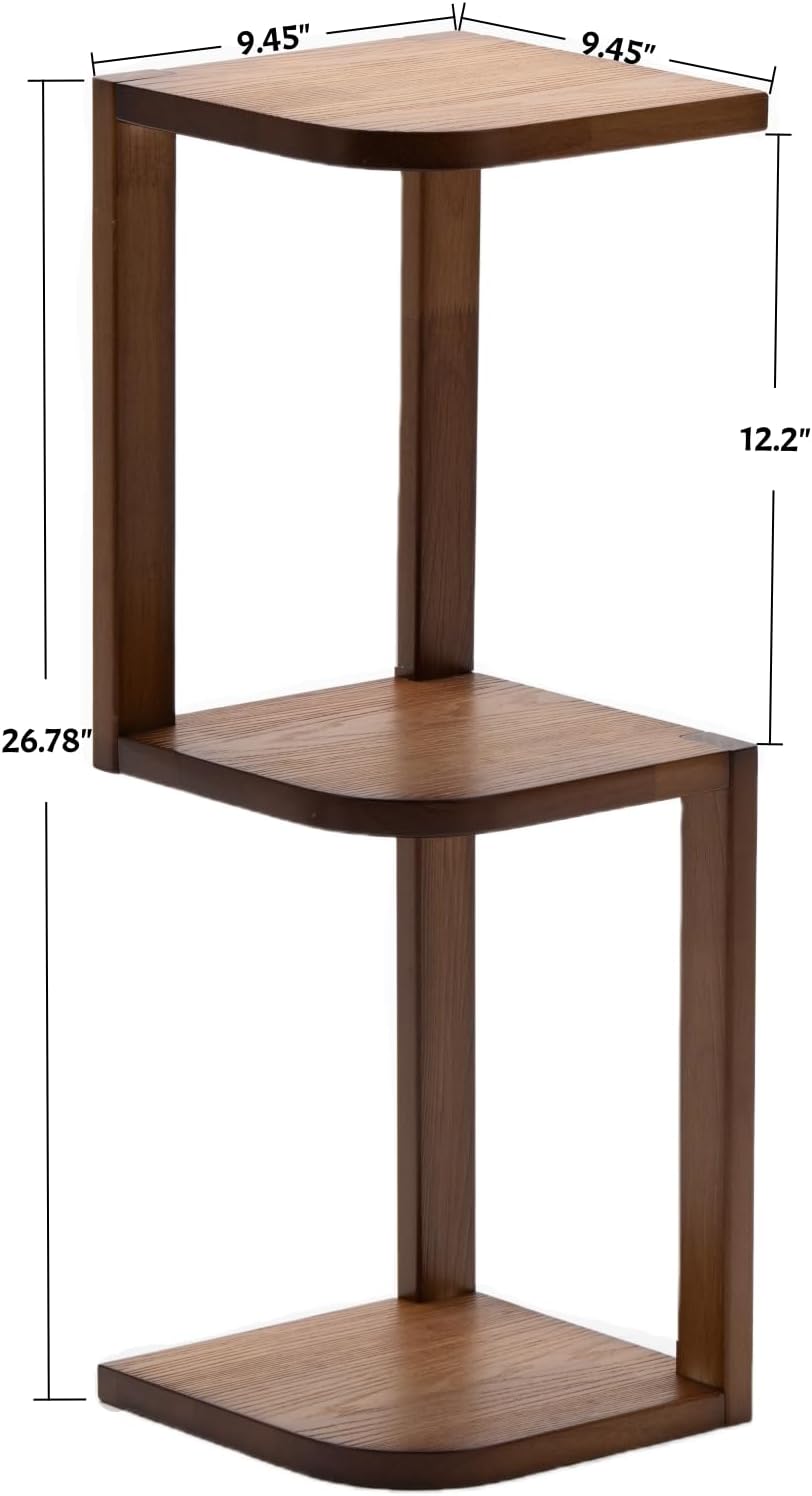 Corner Shelf Stand Desk Organizer,26.8" H Rubberwood Brown Rack for Small Spaces, Bedroom,Home Office,Kitchen,Bathroom (Walnut, 3 Tier)