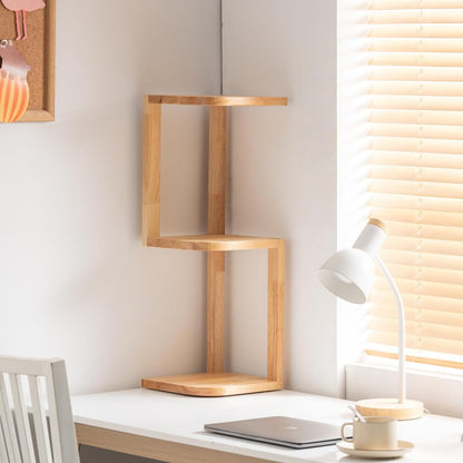 Corner Shelf Stand Desk Organizer,26.8" H Rubberwood Brown Rack for Small Spaces, Bedroom,Home Office,Kitchen,Bathroom (Walnut, 3 Tier)
