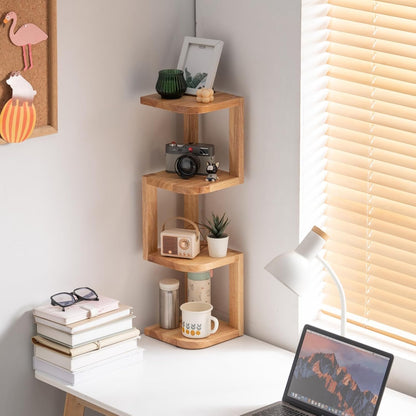 Corner Shelf Stand Desk Organizer,26.8" H Rubberwood Brown Rack for Small Spaces, Bedroom,Home Office,Kitchen,Bathroom (Walnut, 3 Tier)