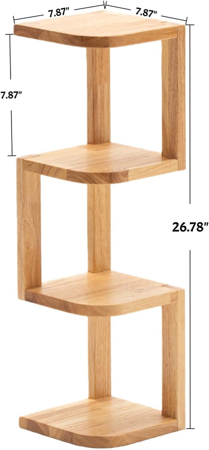 Corner Shelf Stand Desk Organizer,26.8" H Rubberwood Brown Rack for Small Spaces, Bedroom,Home Office,Kitchen,Bathroom (Walnut, 3 Tier)