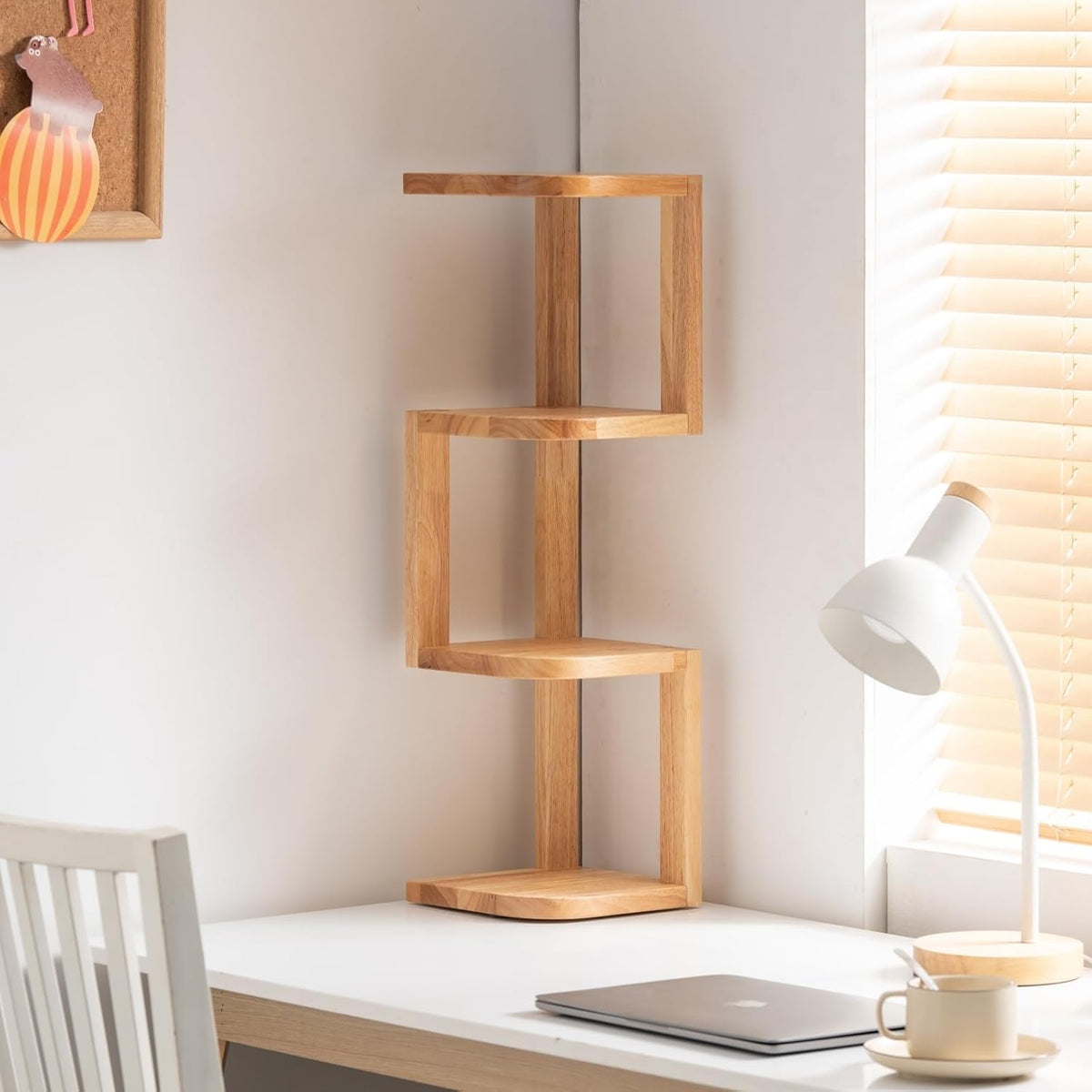 Corner Shelf Stand Desk Organizer,26.8" H Rubberwood Brown Rack for Small Spaces, Bedroom,Home Office,Kitchen,Bathroom (Walnut, 3 Tier)