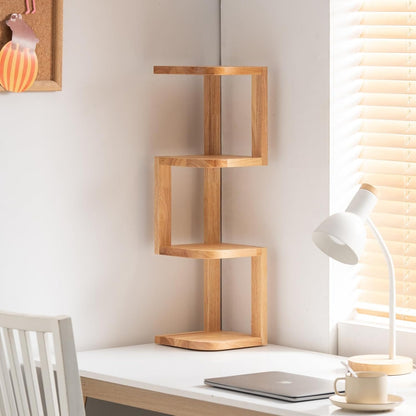 Corner Shelf Stand Desk Organizer,26.8" H Rubberwood Brown Rack for Small Spaces, Bedroom,Home Office,Kitchen,Bathroom (Walnut, 3 Tier)