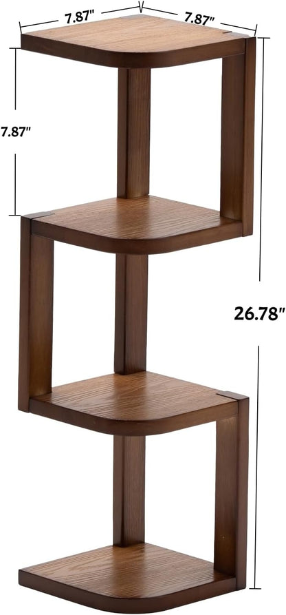 Corner Shelf Stand Desk Organizer,26.8" H Rubberwood Brown Rack for Small Spaces, Bedroom,Home Office,Kitchen,Bathroom (Walnut, 3 Tier)