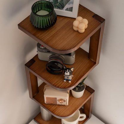 Corner Shelf Stand Desk Organizer,26.8" H Rubberwood Brown Rack for Small Spaces, Bedroom,Home Office,Kitchen,Bathroom (Walnut, 3 Tier)