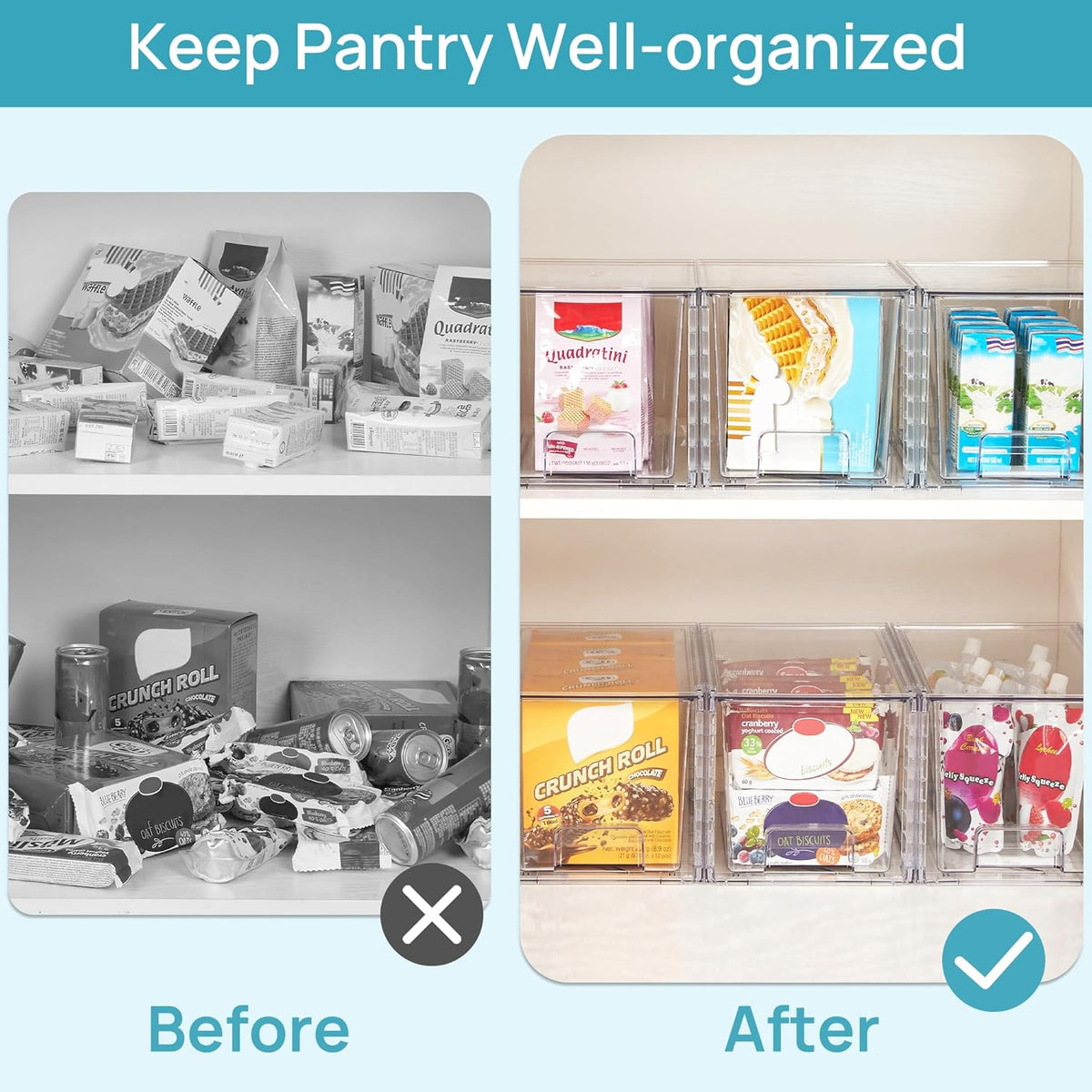 Stackable Clear Pantry Storage Drawers, Large
