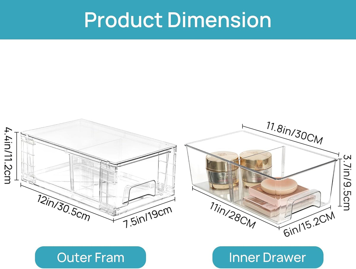 Stackable Clear Pantry Storage Drawers, Large