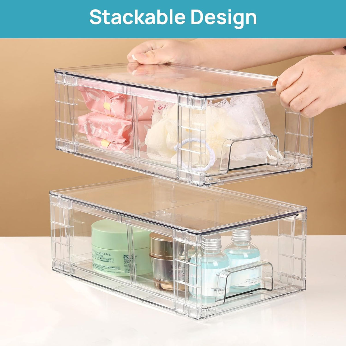 Stackable Clear Pantry Storage Drawers, Large