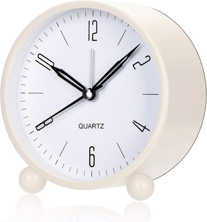Outwit Analog Alarm Clock, 4 inch Super Silent Non Ticking Small Clock with Night Light, Battery Operated, Simply Design, for Bedroom, Bedside, Desk