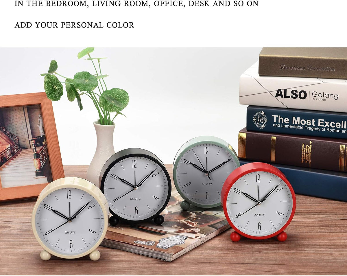Outwit Analog Alarm Clock, 4 inch Super Silent Non Ticking Small Clock with Night Light, Battery Operated, Simply Design, for Bedroom, Bedside, Desk