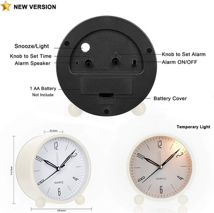 Outwit Analog Alarm Clock, 4 inch Super Silent Non Ticking Small Clock with Night Light, Battery Operated, Simply Design, for Bedroom, Bedside, Desk