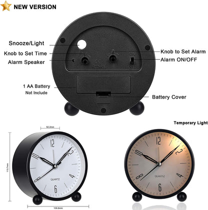 Outwit Analog Alarm Clock, 4 inch Super Silent Non Ticking Small Clock with Night Light, Battery Operated, Simply Design, for Bedroom, Bedside, Desk