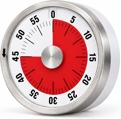 Visual Kitchen Timer for Cooking and Kids with Loud Alarm, No Batteries Required, Classroom Timers for Desk, Mechanical Desk Timer, Magnetic Egg Timer for Study, Chef Clock, Stainless Steel, Countdown