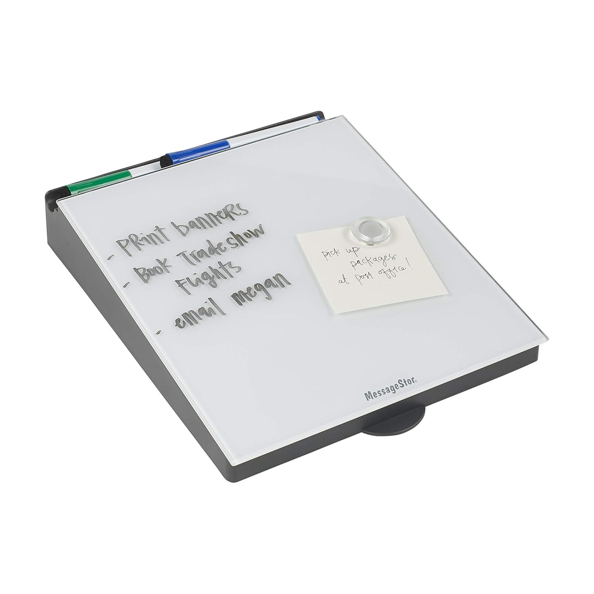 MessageStor Dry-Erase Glass Board Memo Station, Desk Organizer, White