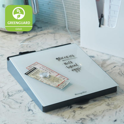 MessageStor Dry-Erase Glass Board Memo Station, Desk Organizer, White