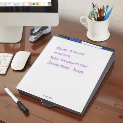 MessageStor Dry-Erase Glass Board Memo Station, Desk Organizer, White